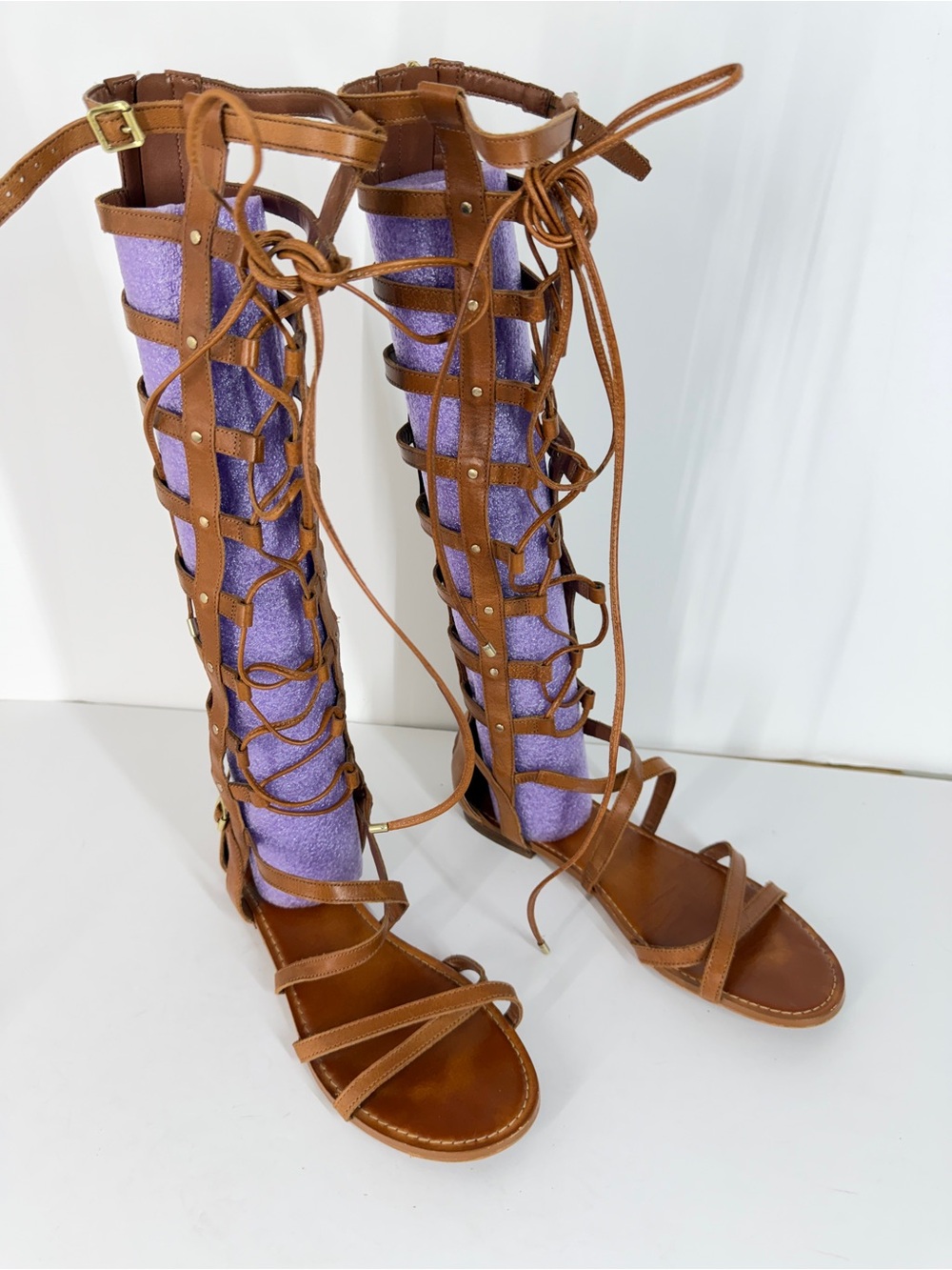 Vince Camuto Womens Mesta Knee High Gladiator Sandals Cognac Leather 8 Boho